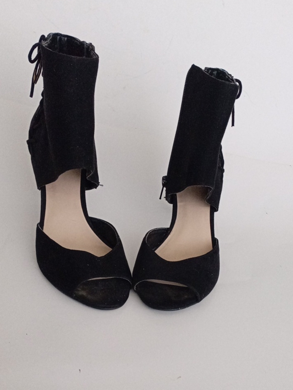 Nine West Black Suede Open-Toe Ankle-Cuff Heels